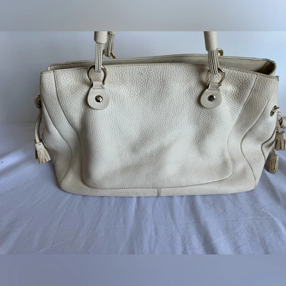 Kate Spade New York Deco large‎ pebbled leather satchel cream green lining rope